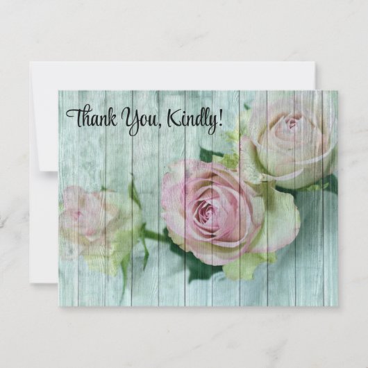 Bleke Roze Rozen, Shabby Chic, Dank u, Platte Kaar (Voorkant)