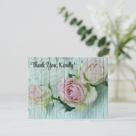 Bleke Roze Rozen, Shabby Chic, Dank u, Platte Kaar (Staand voorkant)