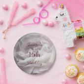 Bleke roze rozenbloem, naam, 15e verjaardag papieren bordje (Feest)