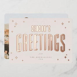 Bleke Roze Seizoen Groeten Retro Stars Foto Folie Feestdagenkaart