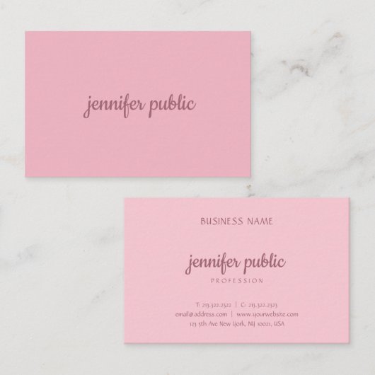 Bleke roze Sjabloon van Elegant modern handschrift Visitekaartje (Voorkant / Achterkant)