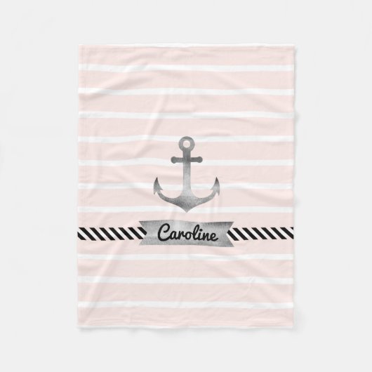Bleke Roze Strepen Waterverf Anker Gepersonaliseer Fleece Deken (Voorkant)