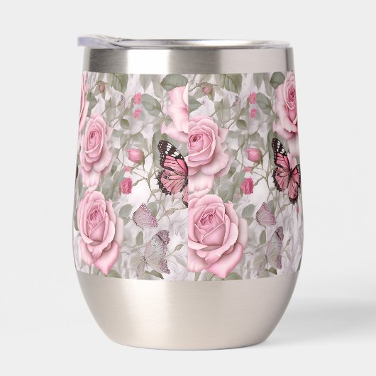 Bleke Roze Vlinders en Rozen Bloemen (Rechts)