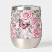 Bleke Roze Vlinders en Rozen Bloemen (Achterkant)