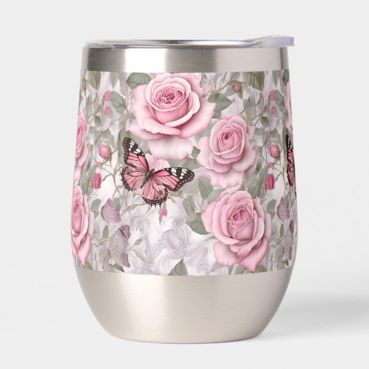 Bleke Roze Vlinders en Rozen Bloemen (Links)