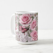 Bleke Roze Vlinders en Rozen Bloemen Koffiemok (Voorkant links)