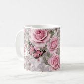 Bleke Roze Vlinders en Rozen Bloemen Koffiemok (Voorkant links)