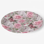 Bleke Roze Vlinders en Rozen Bloemen Papieren Bordje (Gekanteld)