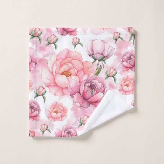 Bleke roze volken op roze achtergrond bad handdoek (Wasdoekje)