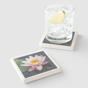 "BLEKE ROZE, VOLLEDIG GEOPENDE LOTUSBLOESEM" STENEN ONDERZETTER