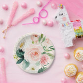 Bleke roze waterverf bloemig perzik elegant papieren bordje (Feest)