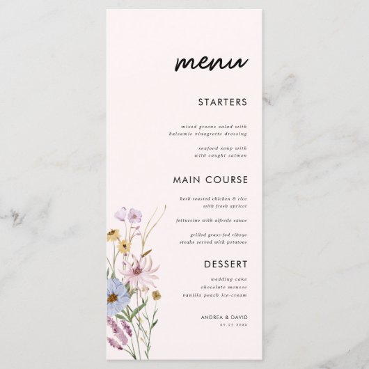 Bleke roze Waterverf Wilde bloemen Bindende Mannen Menu (Voorkant)