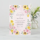 Bleke Roze Zonnebloem Eucalyptus Bruiloft Kaart (Staand voorkant)