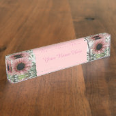 Bleke roze zonnebloem naambordje (Zijkant)