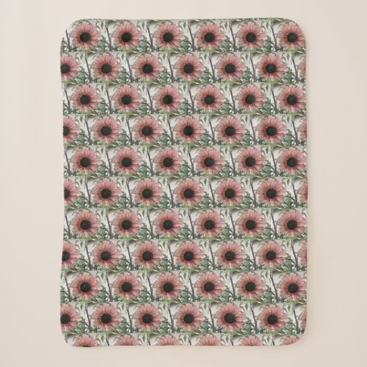 Bleke roze zonnebloem sherpa deken (Voorkant)