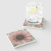 Bleke roze zonnebloem stenen onderzetter (Zijkant)