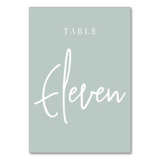 Bleke Sage Green Hand Scripted Table ELEVEN Kaart (Voorkant)