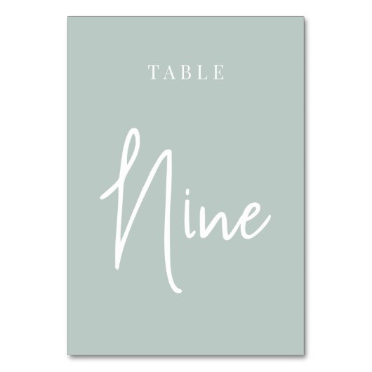 Bleke Sage Green Hand Scripted Table NINE Kaart (Achterkant)