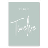 Bleke Sage Green Hand Scripted Table TWELVE Kaart (Achterkant)