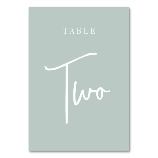 Bleke Sage Green Hand Scripted Table TWO Kaart (Achterkant)
