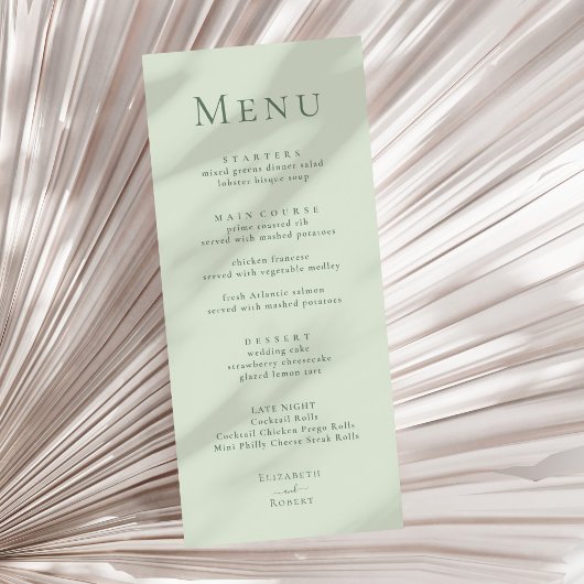 Bleke Sage Green Modern minimalistisch huwelijksme Menu