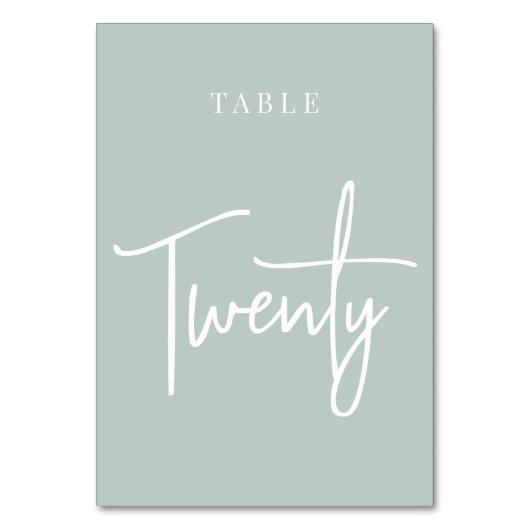 Bleke Sage Hand Scripted Table TWENTY Kaart (Voorkant)