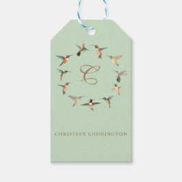 Bleke Sage Monogram Kolibrie Cadeaulabel