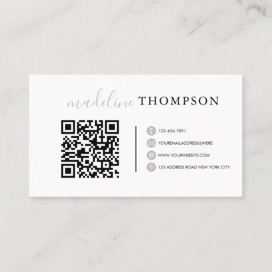 Bleke Silver Gray Calligraphy Script QR-code Visitekaartje (Achterkant)