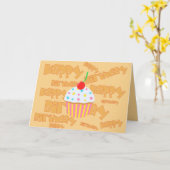 Bleke Sinaasappel Happy Birthday met Cupcake Kaart (Gele Bloem)