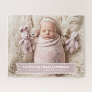 Bleke Stof Roze Pasgeboren Baby Meisje Foto Legpuzzel