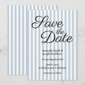 Bleke Stofblauwe en Witte Streep Save The Date (Voorkant / Achterkant)