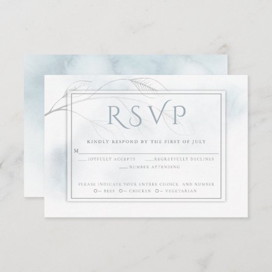 Bleke Stusty Blue Waterverf Was grijs Wilg RSVP Kaartje (Voorkant / Achterkant)