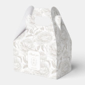 Bleke Taupe Monogram Crest Chinoiserie Peonies Bedankdoosjes (Voorkant Zijde)