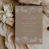 Bleke Taupe & Witte Bloemen Huwelijk Kaart