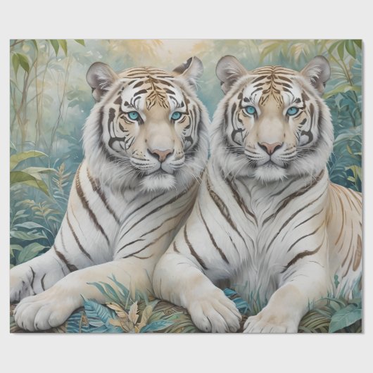 Bleke tijgers in een blauw groen Oerwoud Cadeaupapier (Vlak)