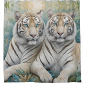 Bleke tijgers in een blauw groen Oerwoud Douchegordijn (Voorkant)