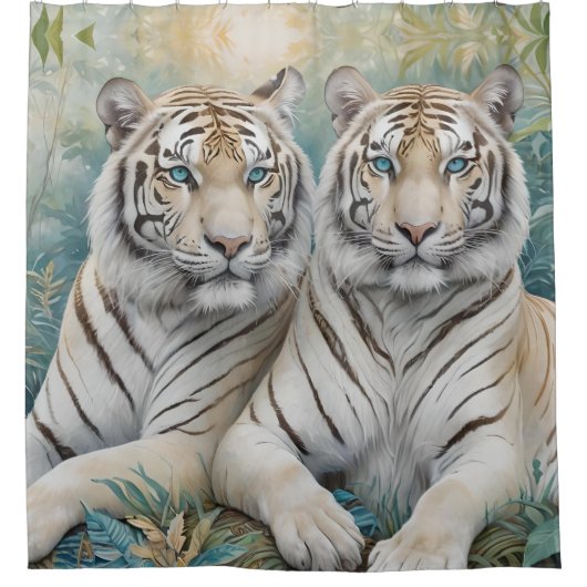 Bleke tijgers in een blauw groen Oerwoud Douchegordijn (Voorkant)