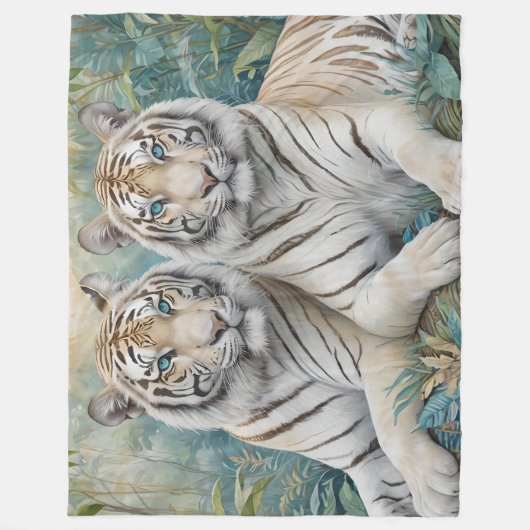Bleke tijgers in een blauw groen Oerwoud Fleece Deken (Voorkant)