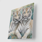 Bleke tijgers in een blauw groen Oerwoud Vierkante Klok (Hoek)