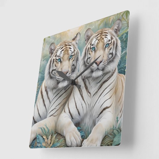 Bleke tijgers in een blauw groen Oerwoud Vierkante Klok (Hoek)