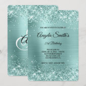 Bleke Turquoise Glitter Folie Fancy Monogram Kaart (Voorkant / Achterkant)