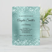 Bleke Turquoise Glitter Folie Fancy Monogram Kaart (Staand voorkant)