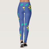 Bleke turquoise Leaves Yellow Flower Sketch Leggings (Achterkant)