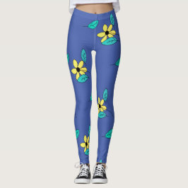 Bleke turquoise Leaves Yellow Flower Sketch Leggings