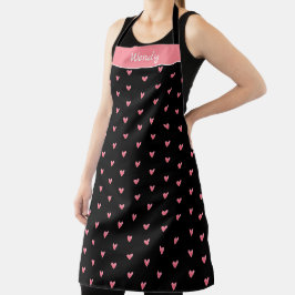 Bleke Valentijnse hart polka dotpatroon op zwart Schort