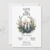Bleke Violet Bloemenpastel met Trouwkaarsen Save The Date (Voorkant)