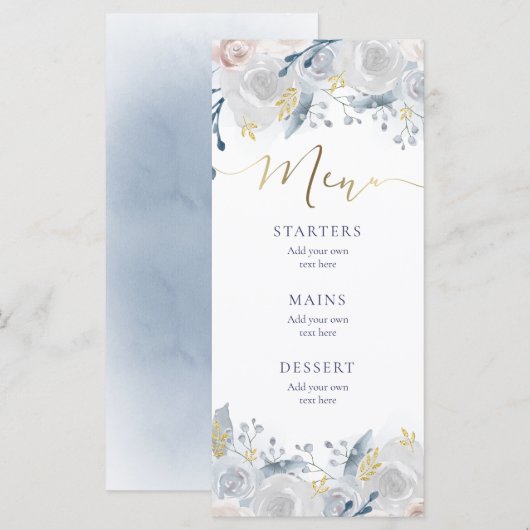 bleke waterverf bloemen bruiloft Menu (Voorkant / Achterkant)