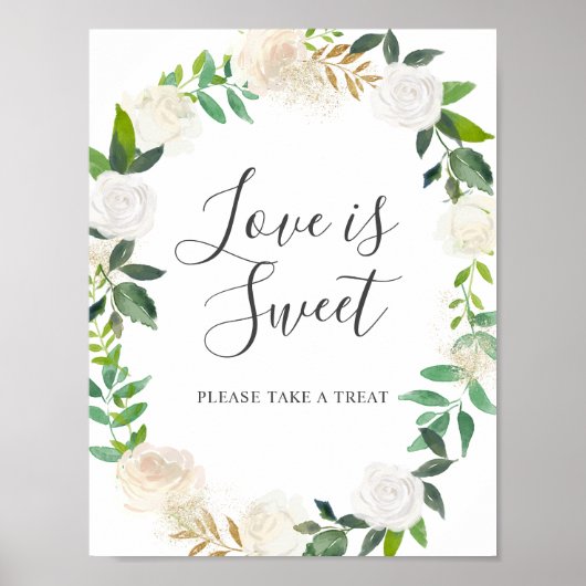 Bleke Waterverf Floral Wedding Love is Sweet Poster (Voorkant)