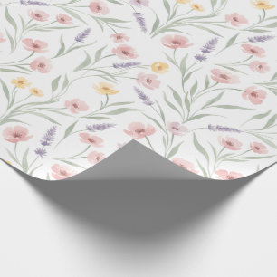 Bleke Waterverf Stijl Bloemen Roze Paars Geel Cadeaupapier