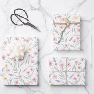Bleke Waterverf Stijl Bloemen Roze Paars Geel Inpakpapier Vel